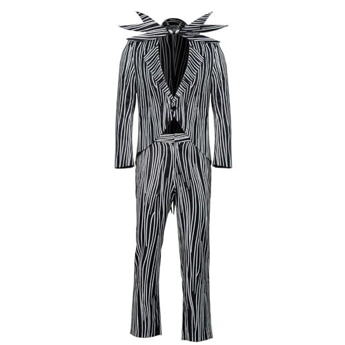Jack Skellington Halloween Costume Outfit Adult Men Christmas Nightmare Cosplay Coat Pants Bowtie Full Set (Small)