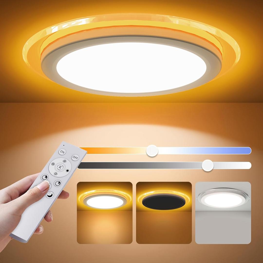 14.2inch Flush Mount LED Ceiling Light with Nightlight, 28W 2800LM Remote Control Lights 3000K~6500K Dimmable Ceiling Lights for Bedroom, Dining Room, Kitchen (14.2 in-1p, Planetary Ring Night Light)