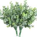 Rinlong Artificial 6Pcs Faux Eucalyptus Leaves Stems Spray Fake Plants Indoor Eucalyptus Branches Artificial Greenery Faux Plants for Farmhouse Bathroom Office Decor