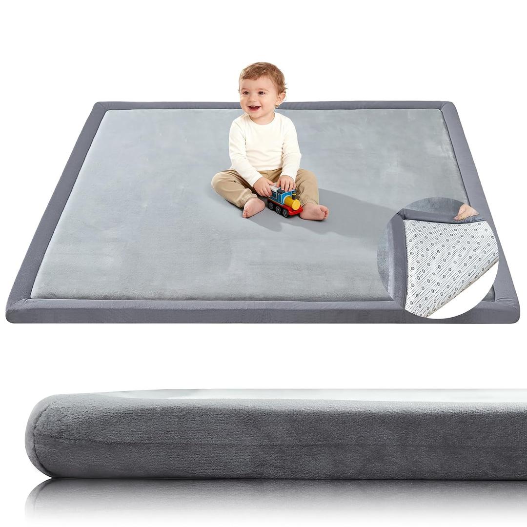 Thick Baby Play Mat for Floor, 1.3" 50x50 Playpen Mat, Tummy Time Foam Mats, Plush Soft Padded Playmate for Babies 6-12 Months Crawling, Non-Slip Nursery Rug for Toddler Kids Playroom(Grey)