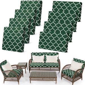 Newwiee 8 Pcs Stretch Patio Outdoor Cushion Covers Waterproof Replacement Sofa Couch Covers for 4 Backrests and 4 Cushions Washable Lawn Garden Seat Furniture Protector(Dark Green)