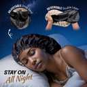 2 x Silk Satin Bonnet for Sleeping Women - Hair Bonnet for Curly Frizzy Hair Care, Adjustable Sleep Cap, Double Layer Head Hair Wrap, Black (Large)