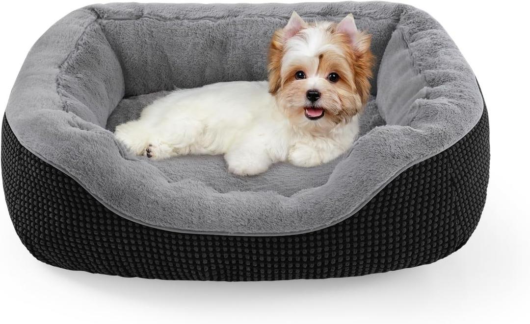 INVENHO Small Dog Bed Orthopedic Warming Soft Calming Sleeping Durable with Anti-Slip Bottom (S PLUS (25"x21"x8"), Black)