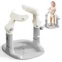 Adjustable Baby Shower Stand with Anti-Slip Base, Double Armrests Baby Bath Stand, 6-36 Months Toddler Shower Standing Support, Larger Chassis, Double Armrests for More Stability (Gray)
