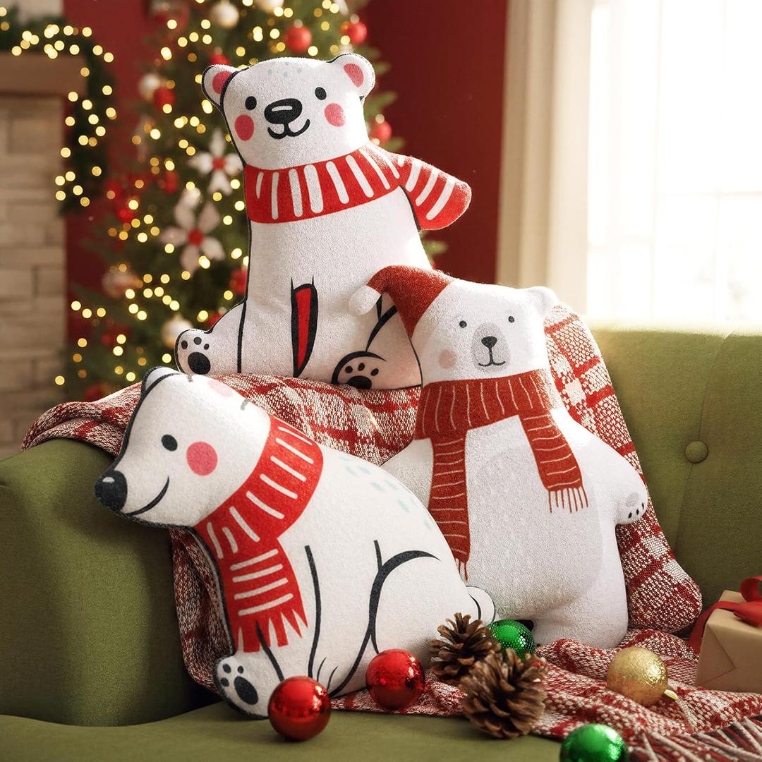 3 Pcs Christmas Throw Pillows Gift Xmas Tree Snowman Santa Gingerbread Man Polar Bears Decorative Stuffed Pillows Plush Cushion for Winter Holiday Party Home Sofa Couch Bed Bedroom (Lovely)