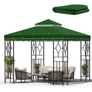 10x10 Canopy Replacement Top Double Tiered Gazebo Cover for Yard, Patio & Garden Durable Sunshade Replacement (Green with lace)