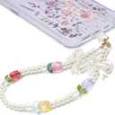 GVIEWIN Phone Charm Beaded Wrist Strap with Tether Tab, [Hands-Free & Anti-drop] Detachable Phone Chain Wristlet for Women Girls for iPhone & Most Smartphones, Tulip Pearl