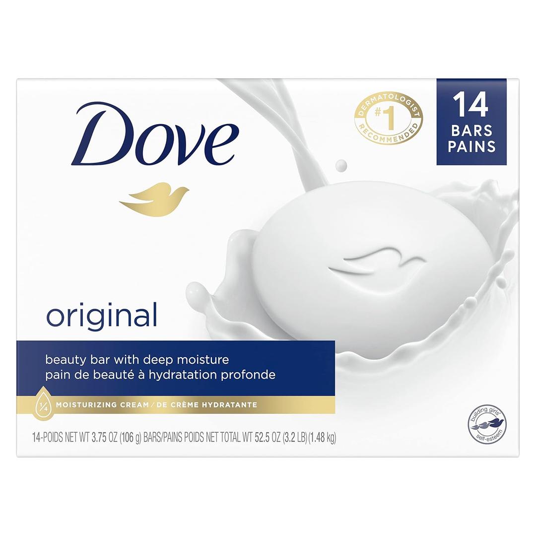 Dove Beauty Bar Gentle Skin Cleanser Moisturizing for Gentle Soft Skin Care Original Made With 1/4 Moisturizing Cream 3.75 oz, 14 Bars (3.75 Ounce (Pack of 14))