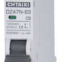 AC Miniature Circuit Breaker, 6 Amp 120V/240V 1 Pole DIN Rail Mount Circuit Breaker, Thermal Magnetic Trip, Solar AC Disconnect Switch MCB C6