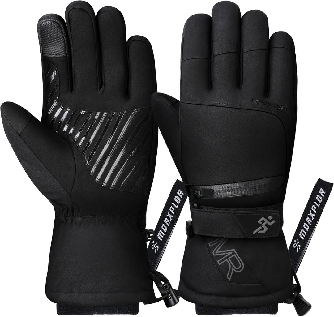 MORXPLOR Ski Snow Gloves for Men Women,3M Thinsulate Insulated Warm Winter Snowboard Windproof Winter Touchscreen Snowmobile Gloves for Cold Weather (Small, BlackGrey)