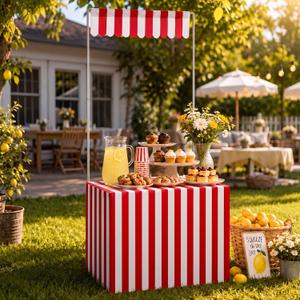 Thyle Carnival Portable Tent Vendor Kit Foldable Table Frame Pop up Booth Storage Bag Striped Tablecloth and Canopy Curtain Portable Vendor Display Tent for Event Food Stand Circus Party Supplies