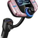 Sumind 2026 Upgraded Wireless Bluetooth Car Adapter FM Transmitter, 1.7'' LCD Display, Flexible Gooseneck, 20W QC3.0&Dual USB Ports, AUX Input/Output for Hands-Free Call, Micro/TF Card(Rose,Normal)