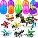 12 Pack 3" Large Easter Eggs Filled Stem Building Toys Easter Basket Essential 6 in 1 Transform Insect Building Blocks Basket Stuffers Filler Gifts for Kids Toddlers Boys Girls Eggs Hunt Party Favor