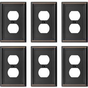 OKAWYC Single Duplex Outlet Light Switch Cover Luca Metal Wall Plate, 6-Pack Aged Bronze 1 Gang, Oil Rubbed Bronze for Receptacle Light Switch, Switch Cover Decorative Wallplate, Durable