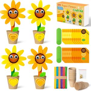 WATINC Mothers Day Foldable Flower Paper Pot Craft Kits - 24 Packs Make Your Standing Flowers Gift Crafts Decorations, Fun DIY Decor Home School Classroom Art Activities for Mom Kids (Flower)