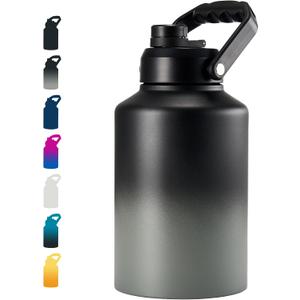 Fijinhom Insulated Gallon Jug, Large 128oz Stainless Steel Insulated Water Bottles with Handle, Leak proof, Double-Wall Vacuum Insulation for Construction Sites, Camping and Hiking, Black&Grey