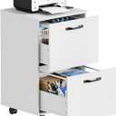Sweetcrispy 2-Drawer File Cabinet, Small Rolling Filing Cabinet, White