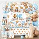 305Pcs Milk and Cookies First Birthday Decorations for Boy Serves 25, one sweet boy birthday decor include Backdrop Balloon Banner Cake Topper Crown Boxes Poster Plates Cups for One Year Old Boy