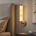 Alabaster Wall Sconce Light LED 3000K Modern Brass Wall Sconces with Natural Stone Shade, Indoor Wall Lights for Bathroom, Bedroom, Hallway (Single Head), 12 inches x 12 inches x 19 inches