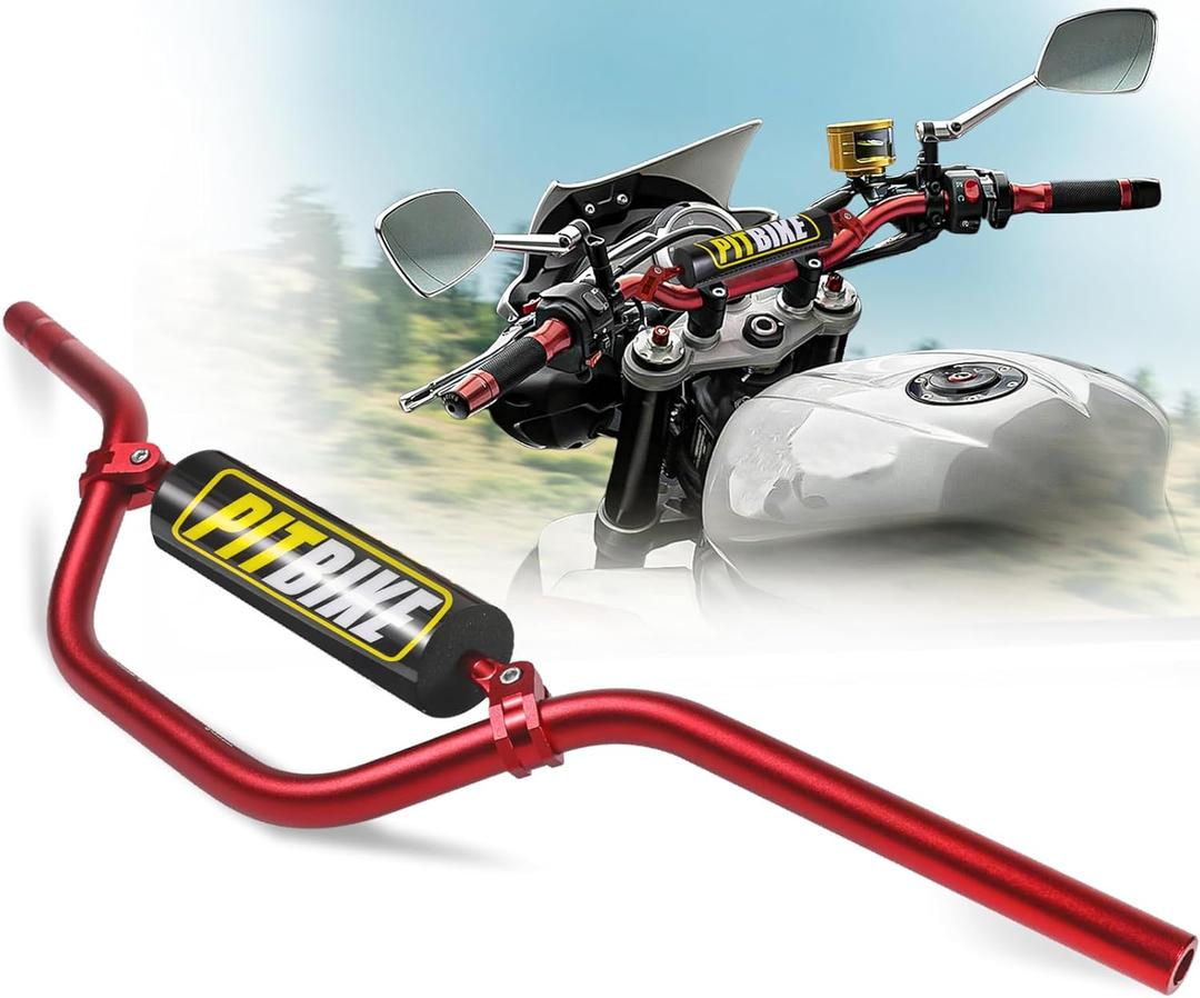 7/8" Pit Bike Handlebars with Foam Pad  Motorcycle Handlebars for CRF YZF KXF KLX RMZ DRZ Dirt Bikes, ATV, Quad, E-Bike Mods,T6 Aluminum 7/8 Motorcycle Handlebar Upgrade (Red)