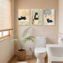 3Pcs Funny Japanese Bathroom Cat Wall Art Cute Animal Painting Picture Wall Decor Cats Lovers Prints Poster Print Artwork for Bathroom Toilet Home Decoration Framed (16"L x 12"W, Canvas)