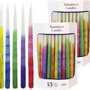 The Dreidel Company 2-Pack Dripless Hanukkah Candles, Multicolored Striped Deluxe Tapered Decorations, Chanukkah Menorah Candles for All 8 Nights of Chanukah, 1 Hour Burn Time