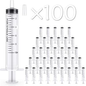 JOLLY PARTY 100 Pack 10ml Syringes Plastic Small Measuring Syringe with Tip Cap, Oral Syringe for Scientific Labs, Feeding Pets, Measurement, Refilling, No Needle