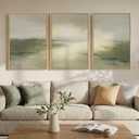 Large Framed Sage Green Abstract Landscape Wall Art for Living Room, 3 Piece Modern Canvas Prints Paintings Artwork for Walls, Nature Rustic Pictures Wall Decor for Bedroom Farmhouse Office 24x36 In, 24" W x 36" H x 3Pcs
