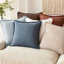 Foindtower Set of 2 Decorative Linen Fringe Throw Pillow Covers Cozy Boho Farmhouse Cushion Cover with Tassels Soft Accent Pillowcase for Couch Sofa Bed Living Room Home Decor,2626 Inch,Sky Blue