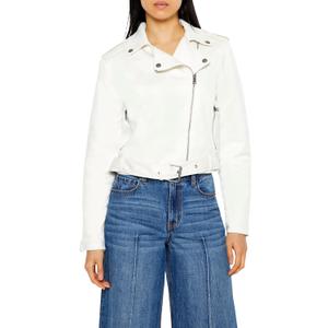 Forever 21 Women's Faux Suede Cropped Moto Jacket (White, XS)
