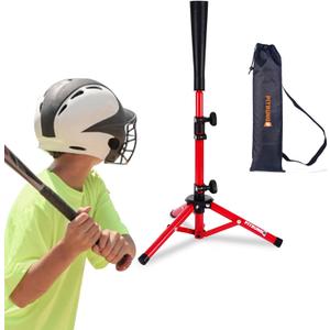 Baseball Softball Tee for Kids Toddles Youth Batting Hitting Tee T Ball Set Stand for Baseball Trainer Easy Adjustable Height 20.5''-29.5''Portable w/Carry Bag for Indoor Outdoor (Red)