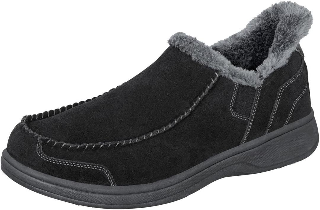 Orthofeet Men's Orthopedic Vito Hands-Free Water-Repellent Faux Fur Lined Slipper (10, Black)