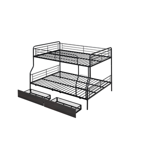 Full XL Over Queen Metal Bunk Bed with 2 Drawers, Black