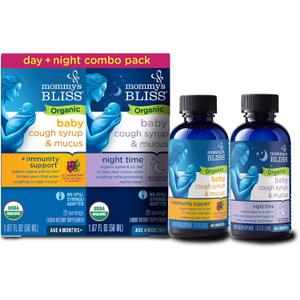 Mommy's Bliss Organic Baby Cough Syrup & Mucus Relief, Day and Night Combo Pack, Contains Organic Agave and Ivy Leaf, For Ages 4 Months+, 1.67 Fl Oz (Pack of 2), Best By: 12/25