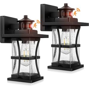 2 Packs Motion Sensor Outdoor Wall Lights - Upgrade Dusk to Dawn Porch Lighting, LED Exterior Lantern Fixture Wall Sconce, Waterproof Outside Light For House, Black Anti-Rust Lamp For Garage Doorway