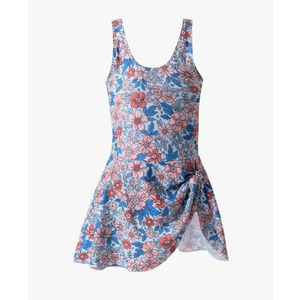 Girls One Piece Swimdress Floral Skirt Bathing Suit Swim Hawaiian Beach Swimwear, Size Small