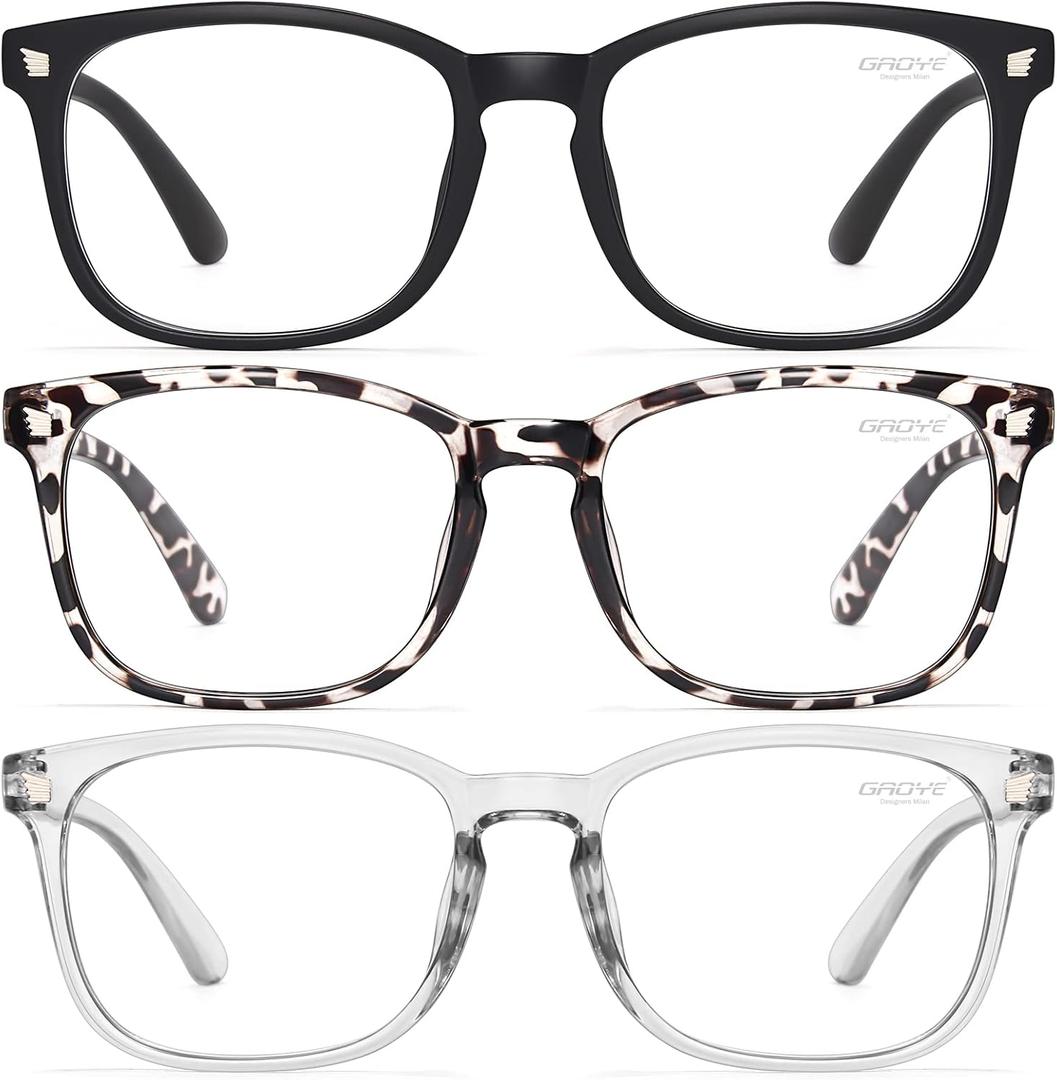 Gaoye Stylish Blue Light Glasses for Woman - Computer Glasses 99% Blue Light Blocking - Lightweight TR90 Frames - 3 pack (B3-matte Black+leopard+grey)