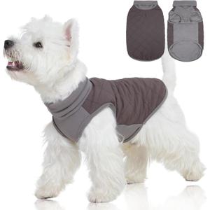 FUAMEY Dog Fleece Jacket for Small Dogs,Dog Winter Vest Lightweight Dogs Coat Pullover Breathable Pet Turtleneck Jackets Windproof Water Resistant Vests Warm Puppy Snowsuit Brown S (Grey)