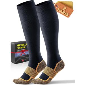 Medical Copper Compression Socks 20-30 mmHg for Women & Men (2 Pairs) - Knee High Graduated Compression for Circulation, Swelling, Odor Control, Athletic, Travel, Flying, Size 2XL