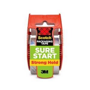 Scotch Sure Start Shipping Packaging Tape, 1.88" x 22.2 yd, Designed for Packing, Shipping and Mailing, Quiet Unwind, No Splitting or Tearing, 1.5" Core, Clear, 1 Dispensered Roll (145)