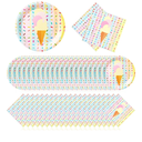 Zhehao 120 Pcs Disposable Paper Plates and Napkins Bulk Birthday Party Decorations Wedding Party Supplies(Pink, Yellow, Blue,Ice Cream Style)