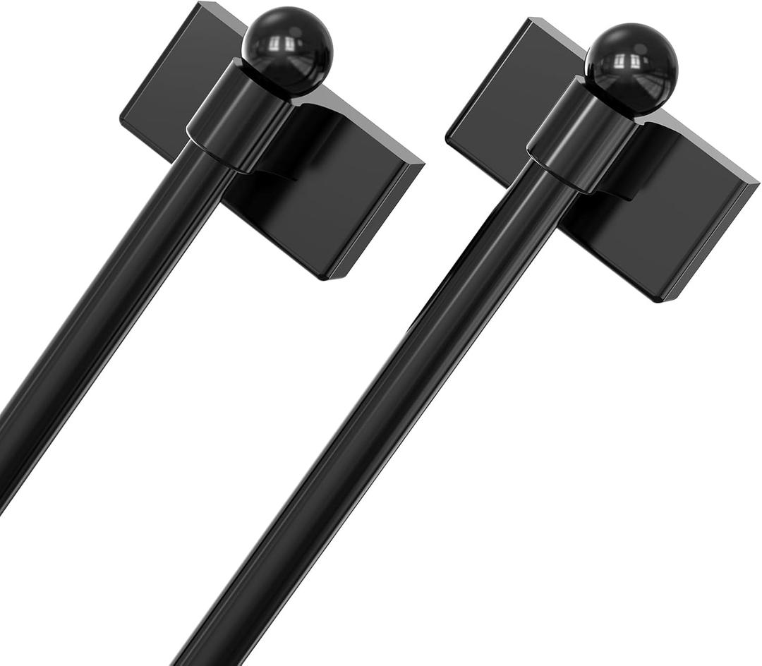 2pack Magnetic Curtain Rod for Metal Doors with Adjustable length, from 16 inches to 28 inches, suitable for any steel and iron surface, diameter 1/2 inch (Black, 16-28 inch 2 pack)