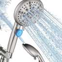 Cobbe 9-Function Shower Head with Built-in Power Spray, 1.8 GPM Water Saving ON/OFF Toggle Switch, High Pressure Handheld Showerhead with 1-Click Pause Button, Brass Bracket & 6ft Hose, Brushed Nickel