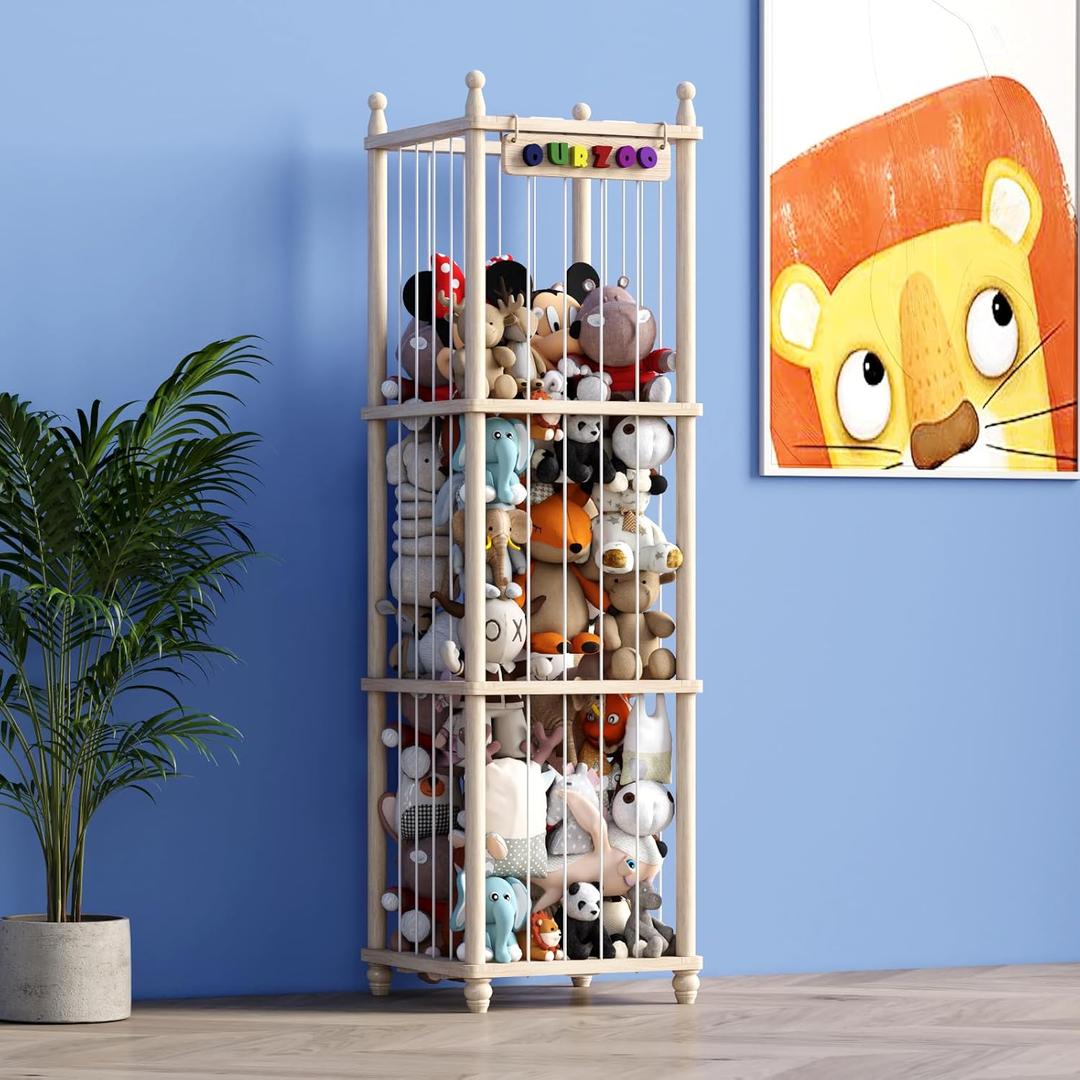 Stuffed Animal Storage Wood Toy Storage Organizer, Upgraded Design from Bean Bag Stuffed Animal Hammock Plushie Net, Large Toy Chest Stuffed animal holder for Kids Nursery Playroom Bedroom XL