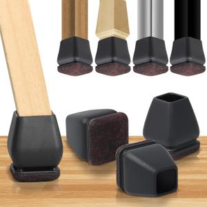 16PCS Extra Small Chair Leg Floor Protectors, Chair Leg Protector for Hardwood Floors, Square Felt Furniture Pads Bar Stool Floor Protectors Chair Leg Caps Covers(Black,Fit 0.55"-0.75")