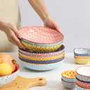 Selamica Ceramic Pasta Bowls Set 34 OZ, Large Salad & Dinner Bowls 8.6 Inch, Wide Shallow & Deep Plates for Pasta Soup, Microwave & Dishwasher Safe, Set of 6, Assorted Colors