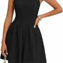 MEROKEETY Women's Summer Halter Neck Mini Dress 2026 Cute Ruched Waist A-line Flowy Graduation Cocktail Party Short Dresses (Black, XL)