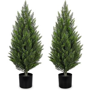 Briful 3FT Artificial Cedar Topiary Trees Set of 2  Realistic Faux Cedar Pines in Pots, UV Resistant Outdoor Porch & Entryway Plants, All-Season Evergreen Decor for Patio, Farmhouse & Holiday