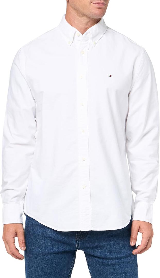 Tommy Hilfiger Men's Long Sleeve Oxford Shirts in Regular Fit, Men's Button Down Shirts, Also Available in Big and Tall (White, M)