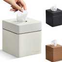 Tissue Box Holder Cover, Modern PU Leather Square Decorative Tissue Holder Organizer-Woven New Off White